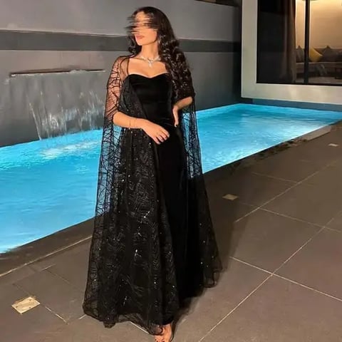 فستان سهرة شبك بداخليه كريب