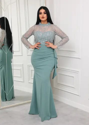 فستان سهرة تيفاني مزموم بتطريز