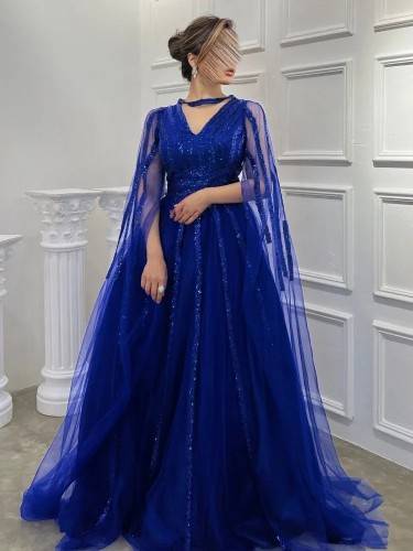 فستان سهرة ازرق انيق