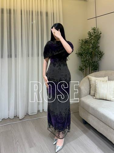  فستان سهرة موف مخمل بتطريز فاخر من ROSE FASHION 