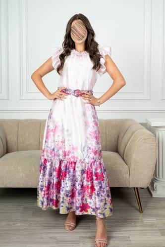 فستان طويل مشجر ورد 