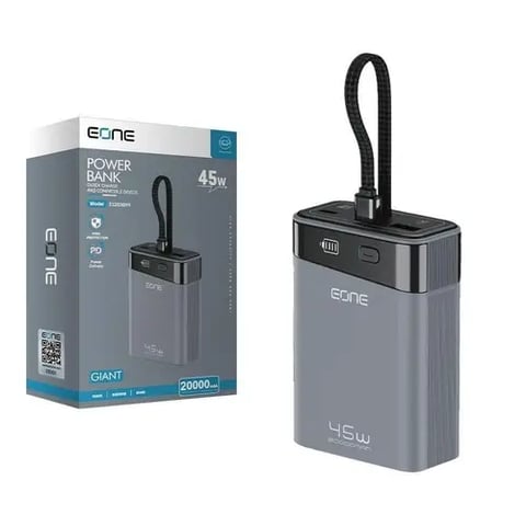 Eone Power Bank 20,000 mAh (45 Wh) Built-in Cable - Titanium