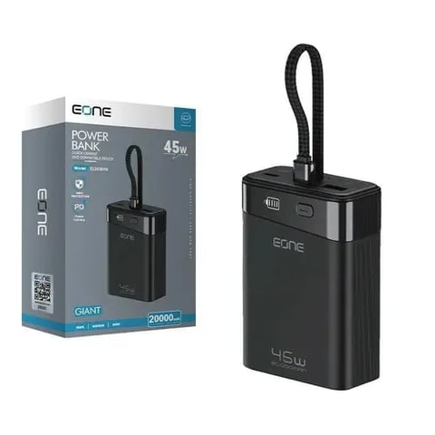 Eone Power Bank 20,000 mAh (45 Wh) Built-in Cable - Black
