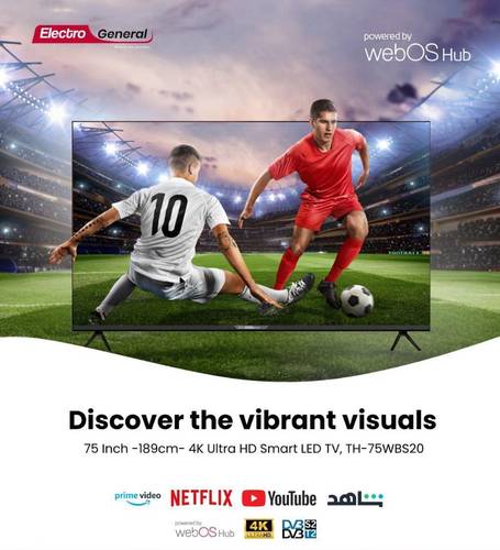 تلفاز LED ذكي مقاس 75 بوصة نظام ويب أوس  TH-75WBS20  عرض UHD 4K مع تقنية Dolby Vision لتجربة ترفيه استثنائية - ريموت ماجيك مع حامل جداري مجاني
