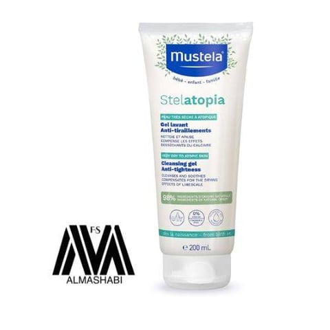 Mustela Stelatopia Eczema-Prone Skin Cleansing Gel - Baby Face & Body Wash with Natural Avocado & Sunflower Oil - Fragrance-Free & Tear Free - 200ml