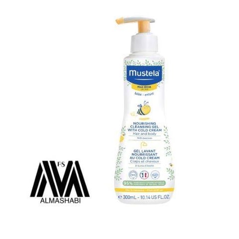 Mustela Baby Nourishing Cleansing Gel – Hair & Body Wash for Dry Skin - with Natural Avocado, Cold Cream & Beeswa 300 ml