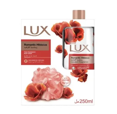 غسول جسم عطري رومانسية الكركديه مع ليفة من لوكس - 250 مل