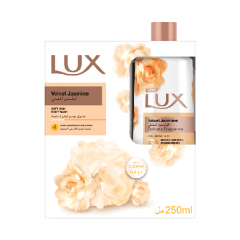 غسول جسم معطر بالياسمين المخملي من لوكس مع ليفة - 250مل