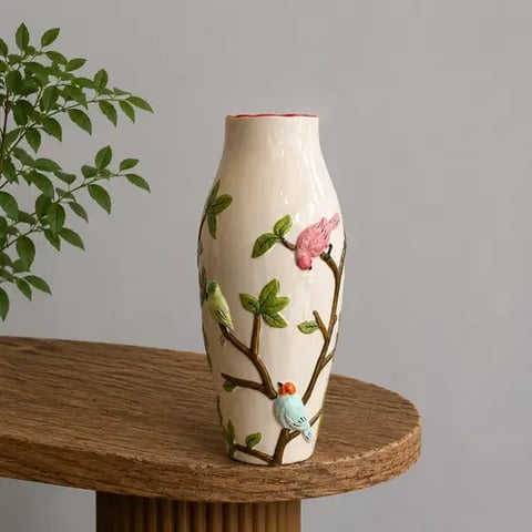 White Ceramic Vase with Birds