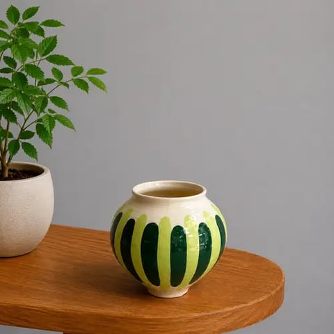 White Vase with Green Stripes