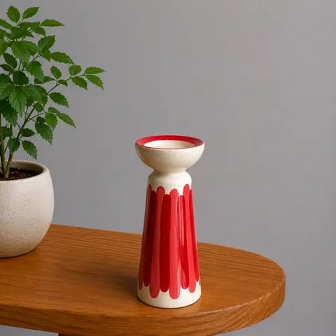 Red and Pink Striped Candle Holder