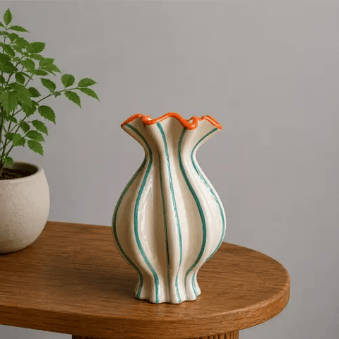 Striped White and Sky Blue Vase
