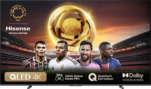 شاشة تلفزيون هايسنس الذكية 100E72N، بحجم 100 بوصة، دقة 4K، تقنية QLED، معدل تحديث 120 هرتز، 4 منافذ HDMI، و2 منفذ USB