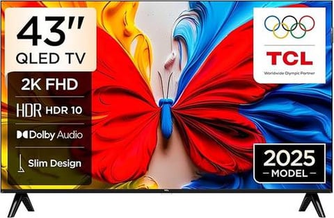  TCLشاشة QLED ذكي 43 بوصة بتقنية HDR10 بنظام جوجل تي في مع تقنية صوت دولبي، وضع اللعب، عناية متعددة للعين مع تصميم رفيع (إصدار 2025)، أسود، طراز رقم 43S5K