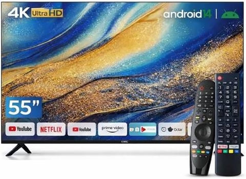 شاشة ذكية KMC 55 بوصة 4K سمارت – Android 14 مع ريموتين وبلوتوث
