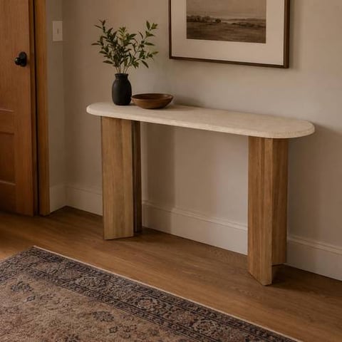 Wooden Entryway Console Table with Rounded Edges
