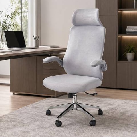 Gray Office Chair with Streamlined Back and Headrest