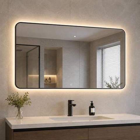مرآة مستطيلة مضيئة بحافة سوداء 120 سم