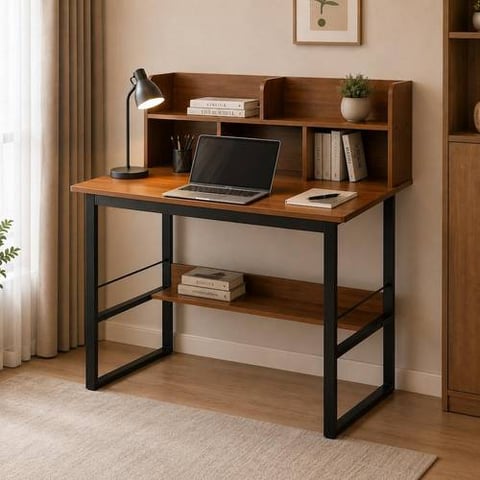 Multi-Color Study Desk with Storage Shelves