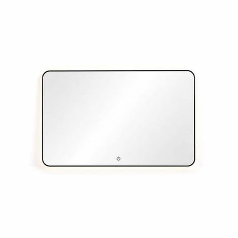 مرآة جدارية مستطيلة بإضاءة LED وإطار أسود 80 × 60 سم