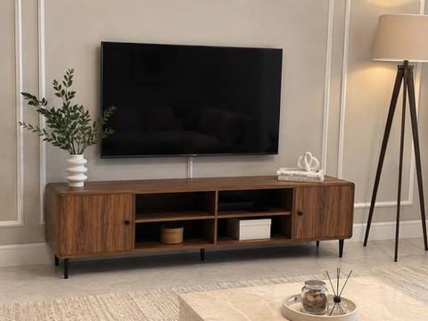 Wooden TV Stand with Open Shelves