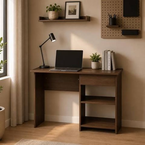 Multi Color Wooden Desk with Side Shelves