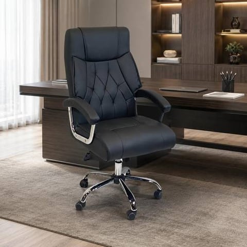 Geometric-Stitched Leather Office Chair in Multiple Colors