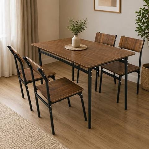 Modern Wooden Dining Table Set with 4 Chairs