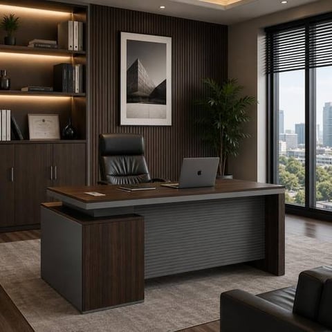 Dark Brown and Gray Office Desk