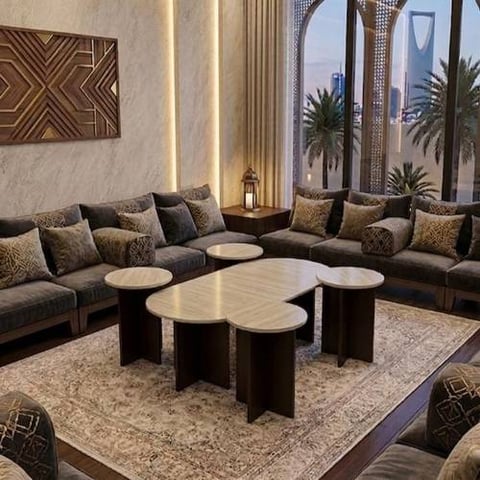 طقم طاولات ضيافة متعدد الألوان بديل الرخام