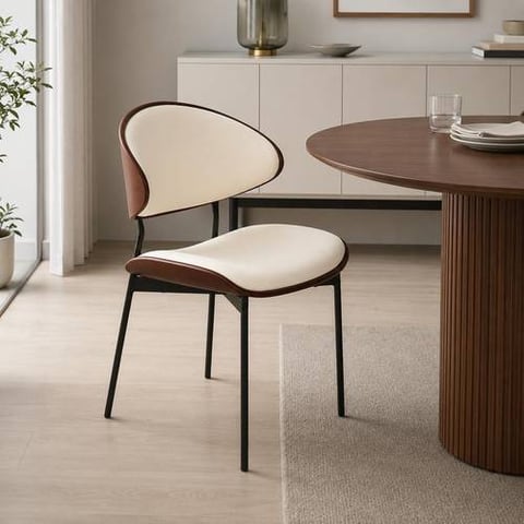Refined Cream and Brown Curved Dining Chair