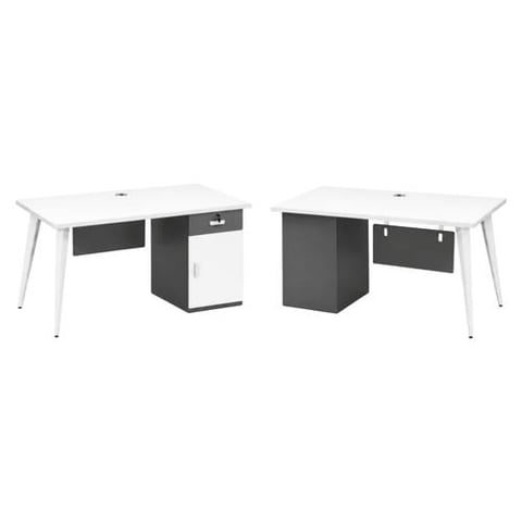 140 cm Multi-Color Wooden Desk with Side Cabinet and Angled Legs