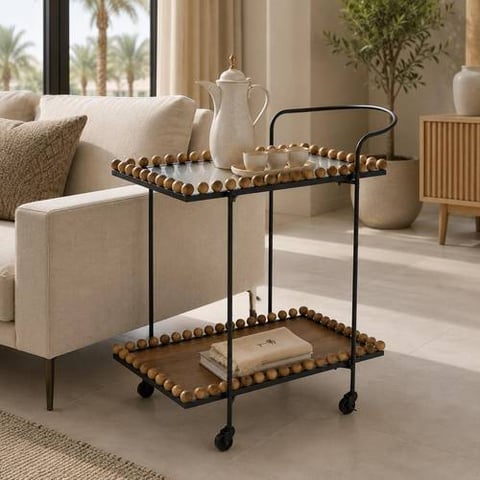 Multi-Color Serving Trolley with Elegant Wooden Details