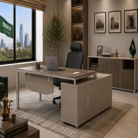 Beige and Brown Executive Office Desk