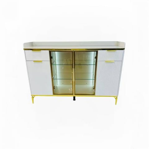 Luxury White and Gold Buffet Table with LED Light