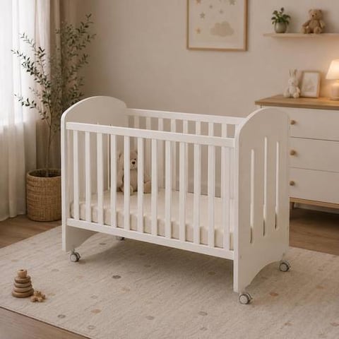 Curved Side Baby Crib with Wheels