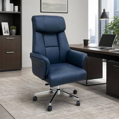 Leather Desk Chair with Wheels and Executive Headrest Design