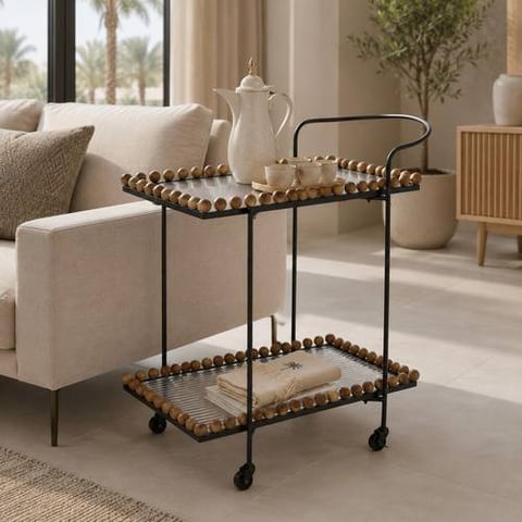 عربة تقديم بعجل متعددة الألوان بأسطح أكريليك بتصميم أنيق