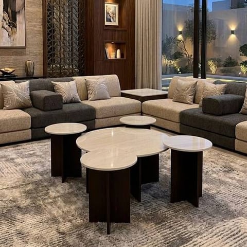 طقم طاولات قهوة فاخر متعدد الألوان بديل الرخام