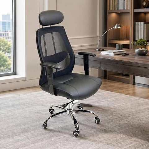 Mobile Office Chair with Headrest and Vertical Back Details