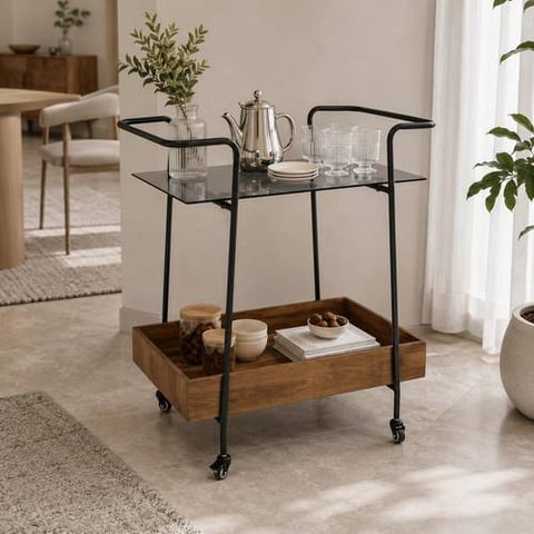 Refined Multi-Color Serving Cart with Glass Top