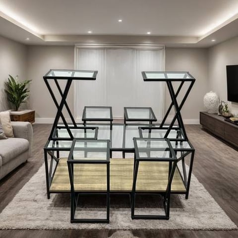 طقم طاولات شاي سطح زجاج 7 قطع