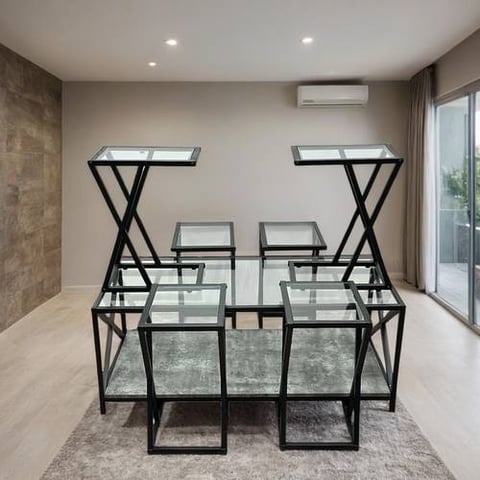 طقم طاولات شاي سطح زجاج 7 قطع