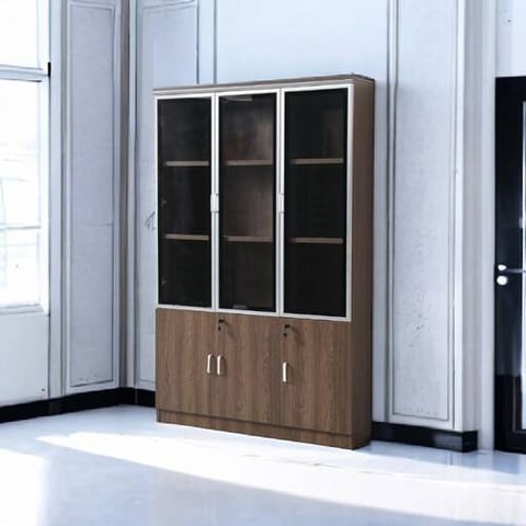 دولاب مكتبى خشبى بني 32×120×200سم