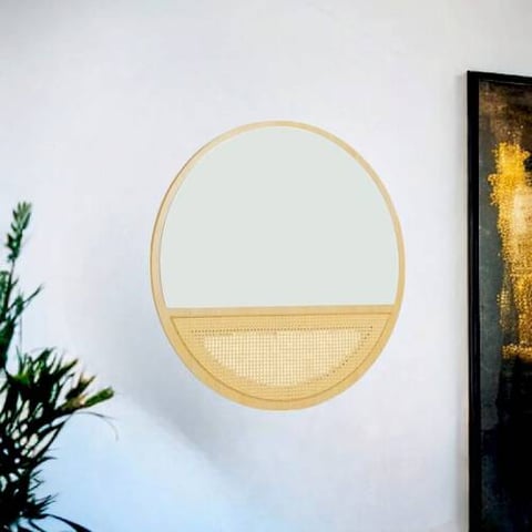 مراه جداريه راتان- ايطار خشب - 60 سم