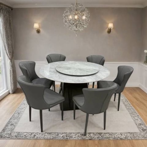 طاوله طعام سيراميك 6 كراسي مقاس 75 *130*130 سم