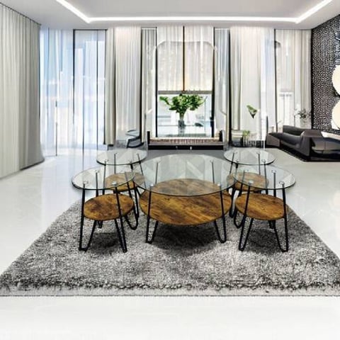 طقم طاولات خدمة سطح زجاج 5 قطع