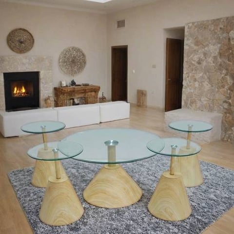 طقم طاولات شاي زجاج كلاسيكي بتصميم عصري - 5 قطع