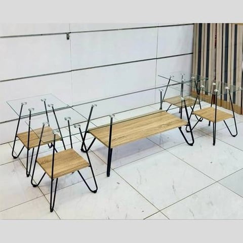 طاولات خدمة سطح زجاج 5 قطع