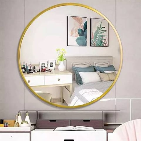 مراة حائط دائريه اطار ذهبي   معدن80×80سم